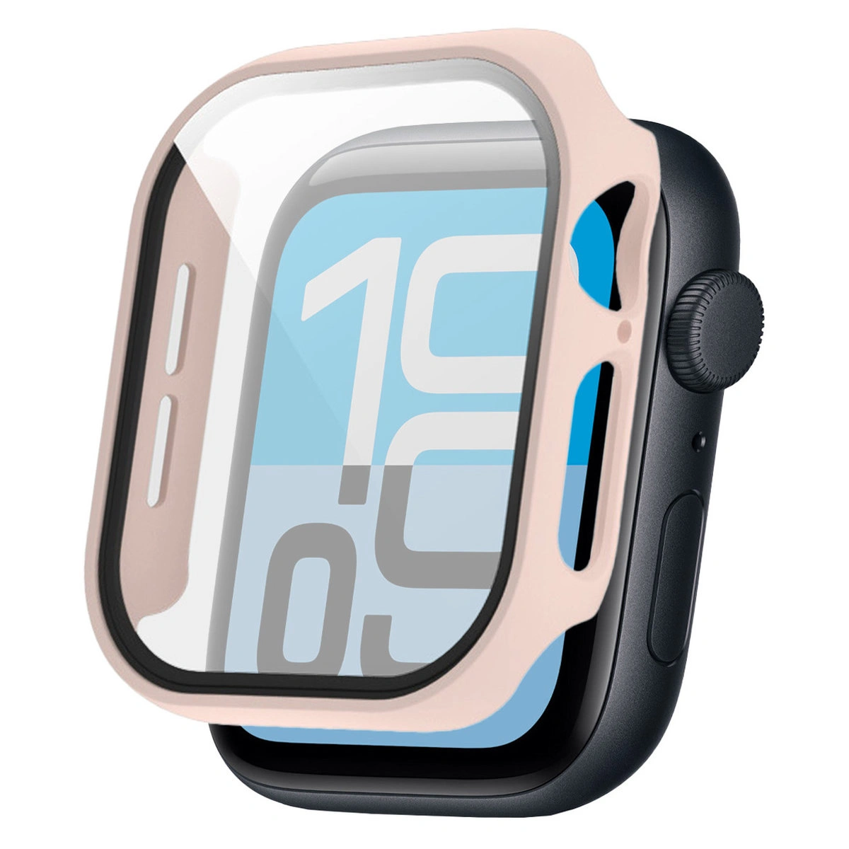 Wizualizacja nakładania etui Bizon Case Watch Adamo do Apple Watch SE 3 / SE 2 / SE / 6 / 5 / 4 (44 mm)